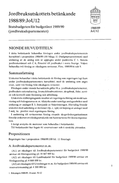 Omslaget till bet. 1988/89:JoU12