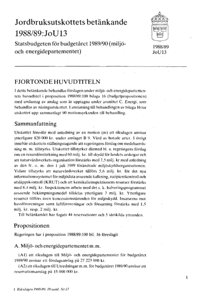 Omslaget till bet. 1988/89:JoU13