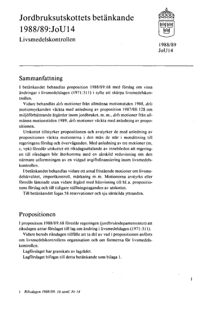 Omslaget till bet. 1988/89:JoU14