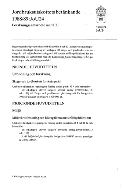 Omslaget till bet. 1988/89:JoU24