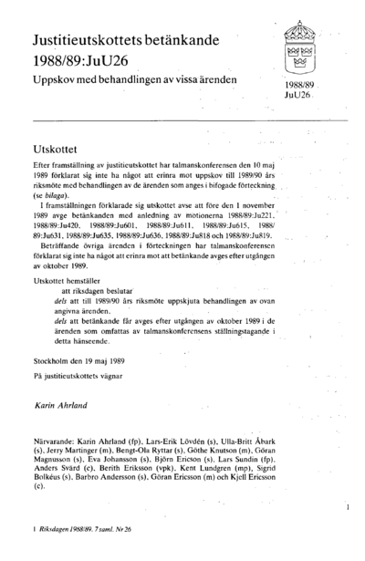 Omslaget till bet. 1988/89:JuU26