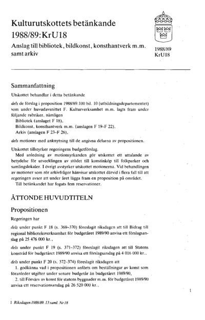 Omslaget till bet. 1988/89:KrU18