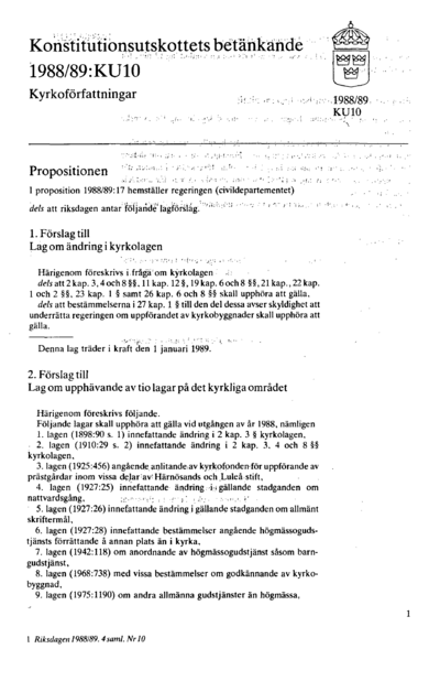 Omslaget till bet. 1988/89:KU10