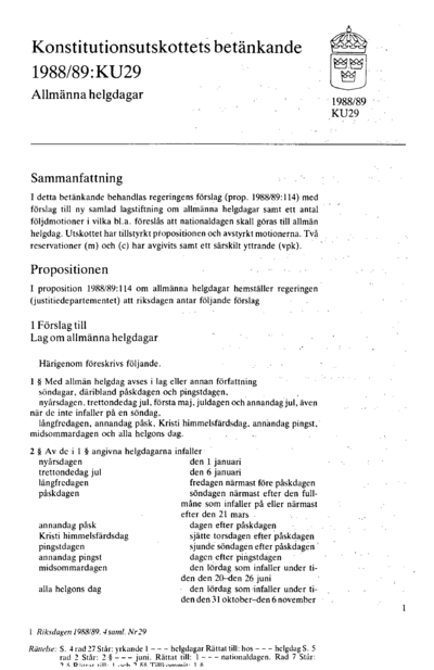 Omslaget till bet. 1988/89:KU29