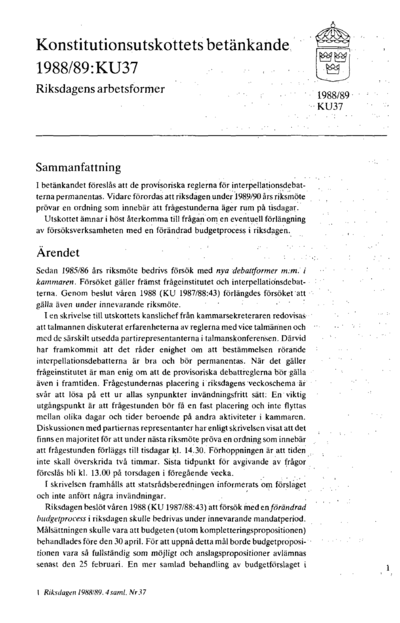Omslaget till bet. 1988/89:KU37