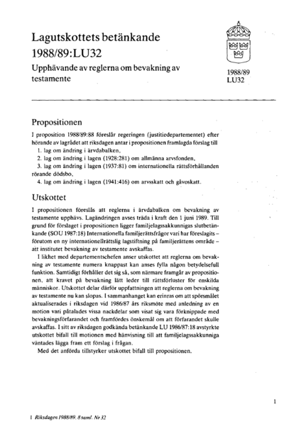 Omslaget till bet. 1988/89:LU32