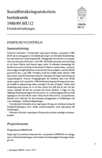 Omslaget till bet. 1988/89:SfU12