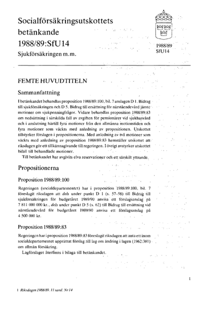 Omslaget till bet. 1988/89:SfU14
