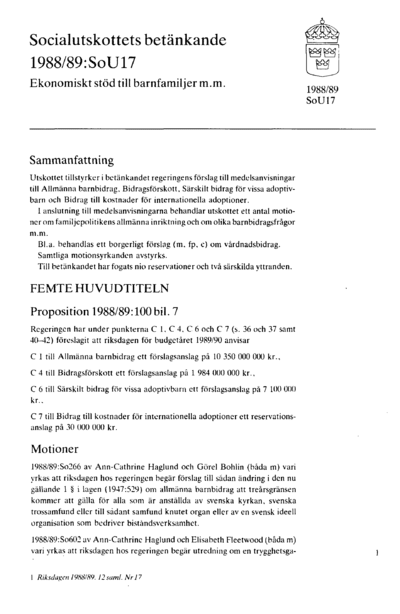 Omslaget till bet. 1988/89:SoU17