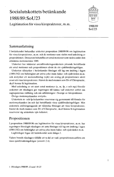 Omslaget till bet. 1988/89:SoU23