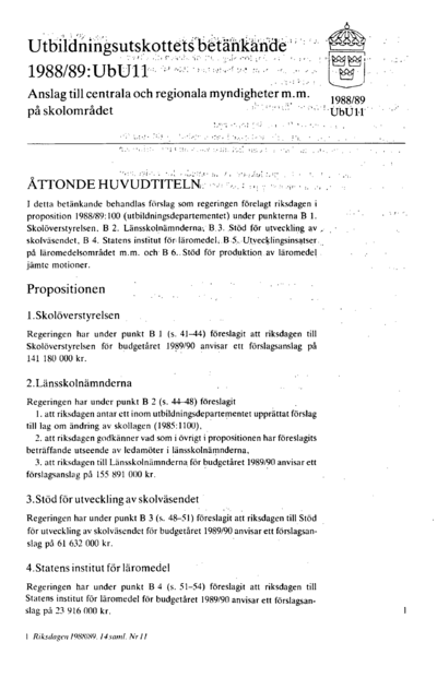 Omslaget till bet. 1988/89:UbU11