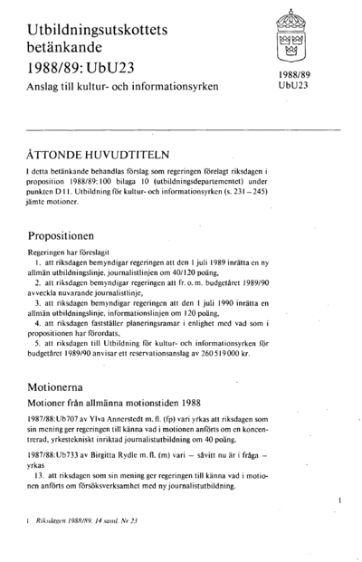 Omslaget till bet. 1988/89:UbU23