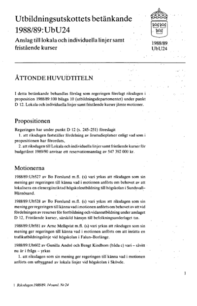 Omslaget till bet. 1988/89:UbU24