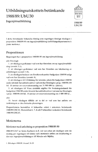 Omslaget till bet. 1988/89:UbU30