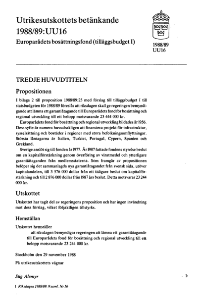 Omslaget till bet. 1988/89:UU16