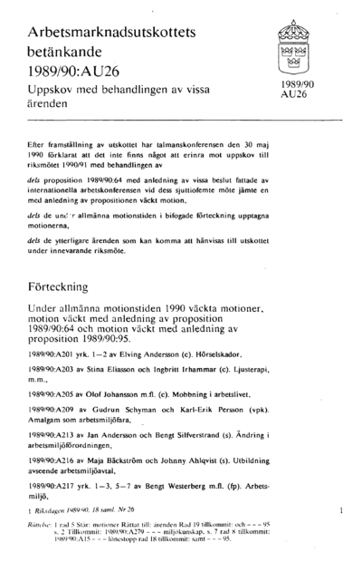 Omslaget till bet. 1989/90:AU26