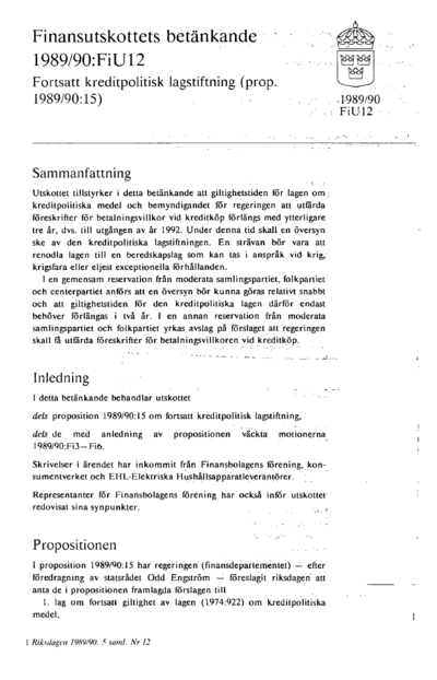 Omslaget till bet. 1989/90:FiU12
