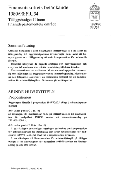 Omslaget till bet. 1989/90:FiU34