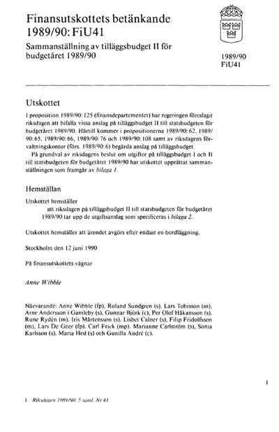 Omslaget till bet. 1989/90:FiU41