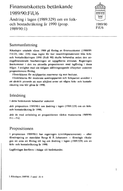 Omslaget till bet. 1989/90:FiU6