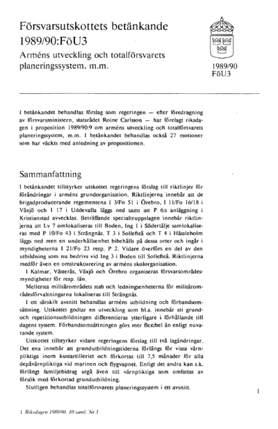 Omslaget till bet. 1989/90:FöU3