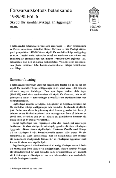 Omslaget till bet. 1989/90:FöU6