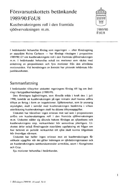 Omslaget till bet. 1989/90:FöU8