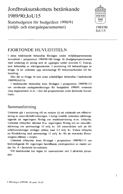 Omslaget till bet. 1989/90:JoU15