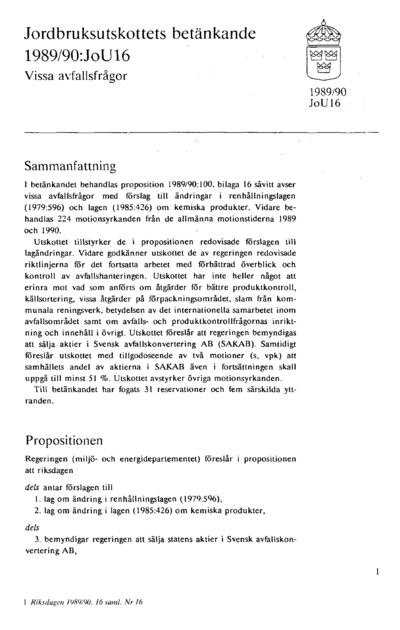 Omslaget till bet. 1989/90:JoU16