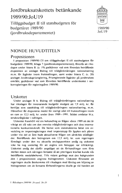 Omslaget till bet. 1989/90:JoU19