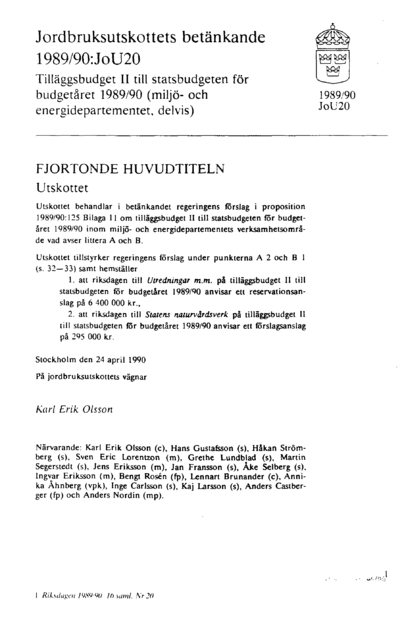 Omslaget till bet. 1989/90:JoU20