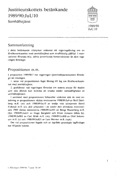 Omslaget till bet. 1989/90:JuU10