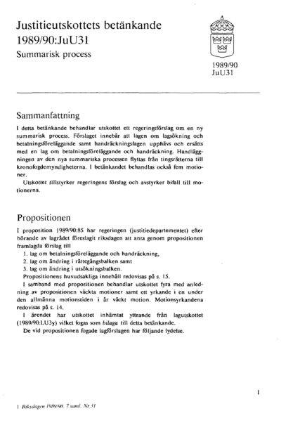 Omslaget till bet. 1989/90:JuU31