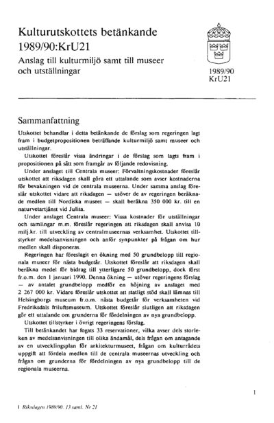 Omslaget till bet. 1989/90:KrU21