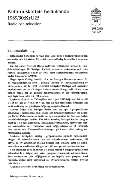 Omslaget till bet. 1989/90:KrU25