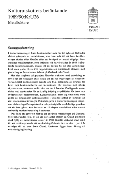 Omslaget till bet. 1989/90:KrU26