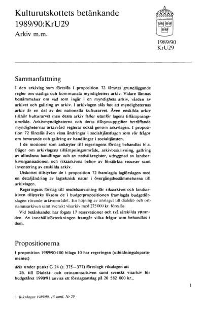 Omslaget till bet. 1989/90:KrU29