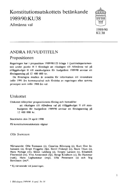 Omslaget till bet. 1989/90:KU38