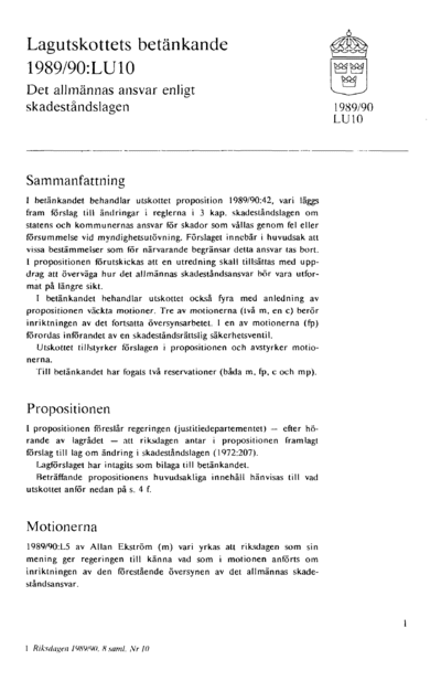 Omslaget till bet. 1989/90:LU10