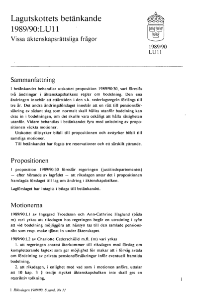 Omslaget till bet. 1989/90:LU11