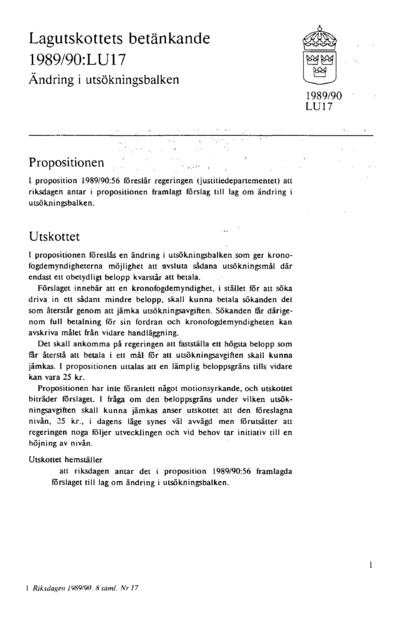 Omslaget till bet. 1989/90:LU17