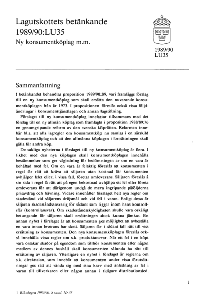 Omslaget till bet. 1989/90:LU35