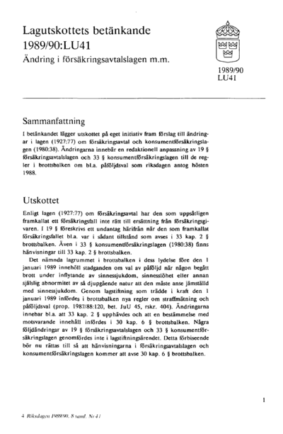 Omslaget till bet. 1989/90:LU41