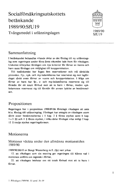 Omslaget till bet. 1989/90:SfU19