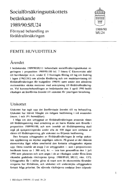 Omslaget till bet. 1989/90:SfU24