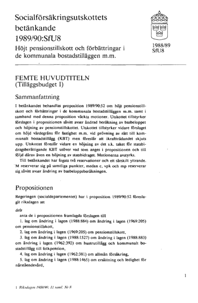 Omslaget till bet. 1989/90:SfU8