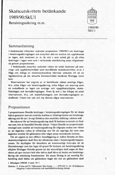 Omslaget till bet. 1989/90:SkU1