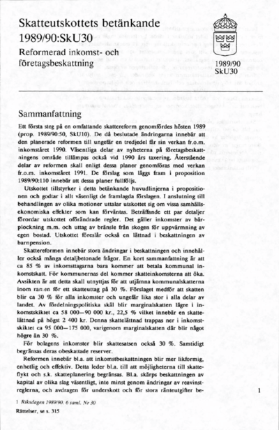 Omslaget till bet. 1989/90:SkU30