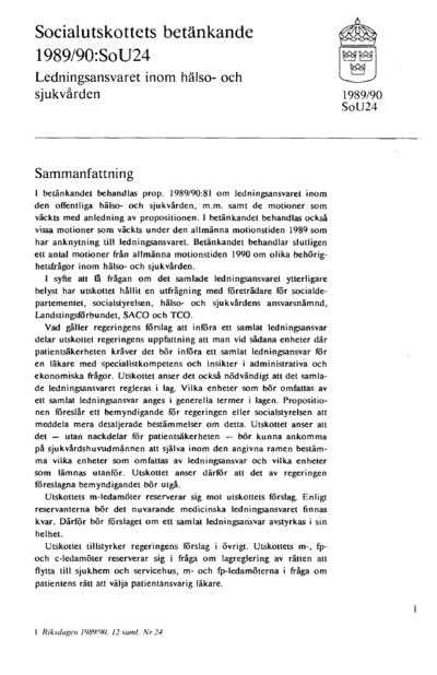 Omslaget till bet. 1989/90:SoU24