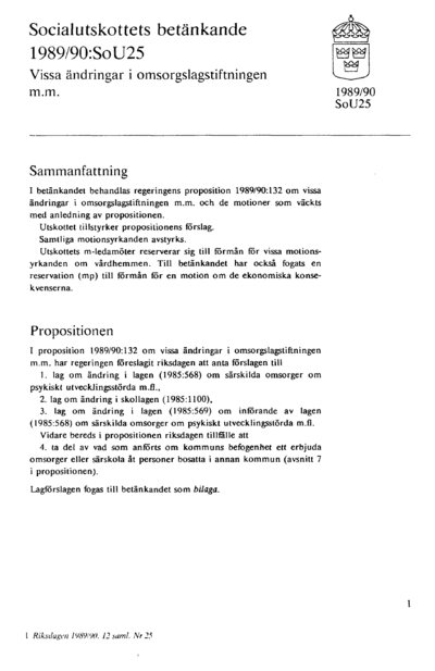 Omslaget till bet. 1989/90:SoU25